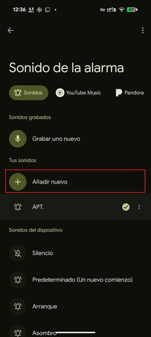 agregar canciones a la alarma