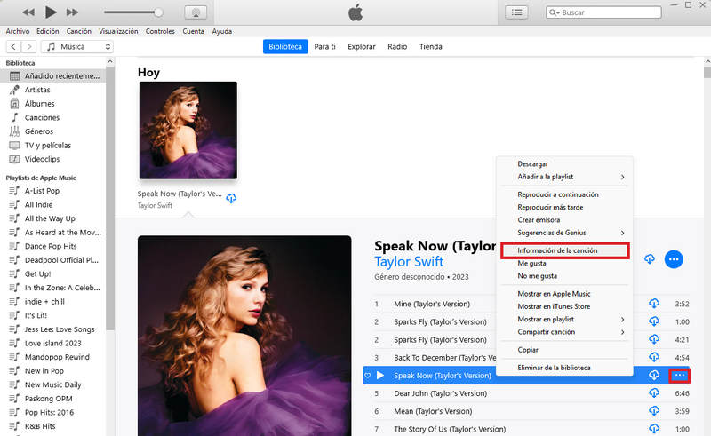 Hacer clic en Song Info en iTunes