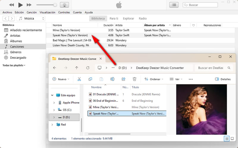 Arrastrar música de Deezer descargada a iTunes