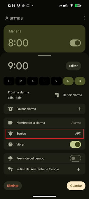 seleccionar canciones como alarma