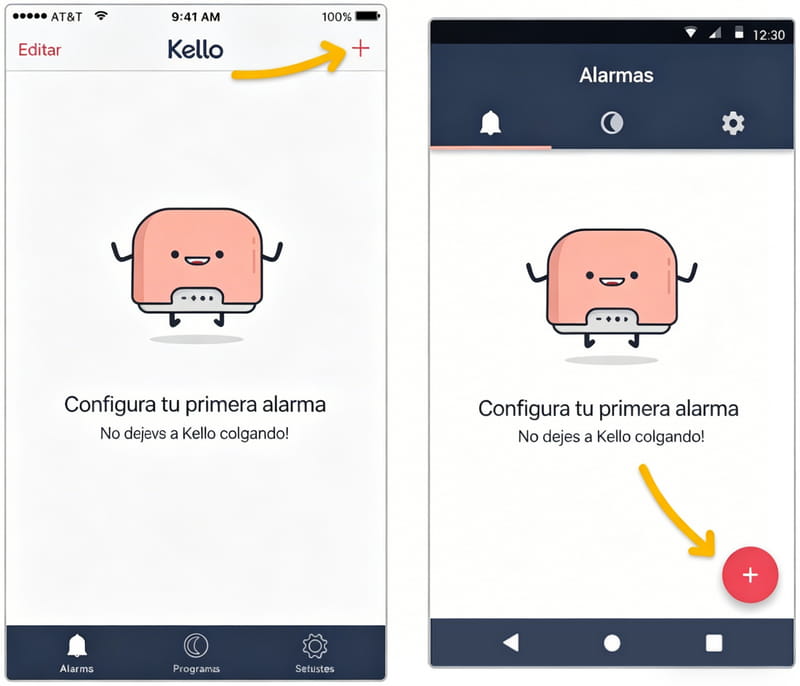 Tocar para agregar alarma en Kello