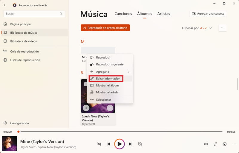 Más opciones de Windows Media Player