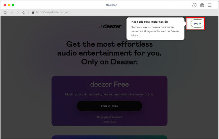 Inicie sesión en la cuenta de Deezer Music en DeeKeep 