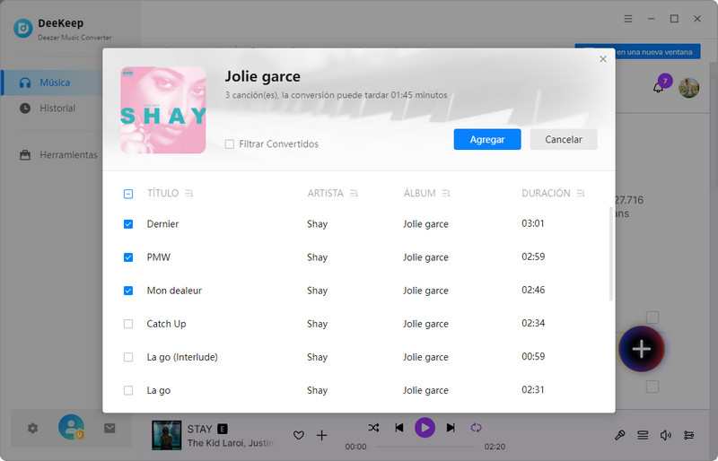 Agregar canciones de Deezer