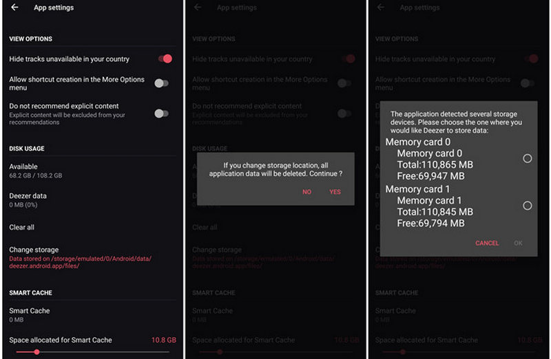 Cambiar la ubicación de Deezer Downlods en Android