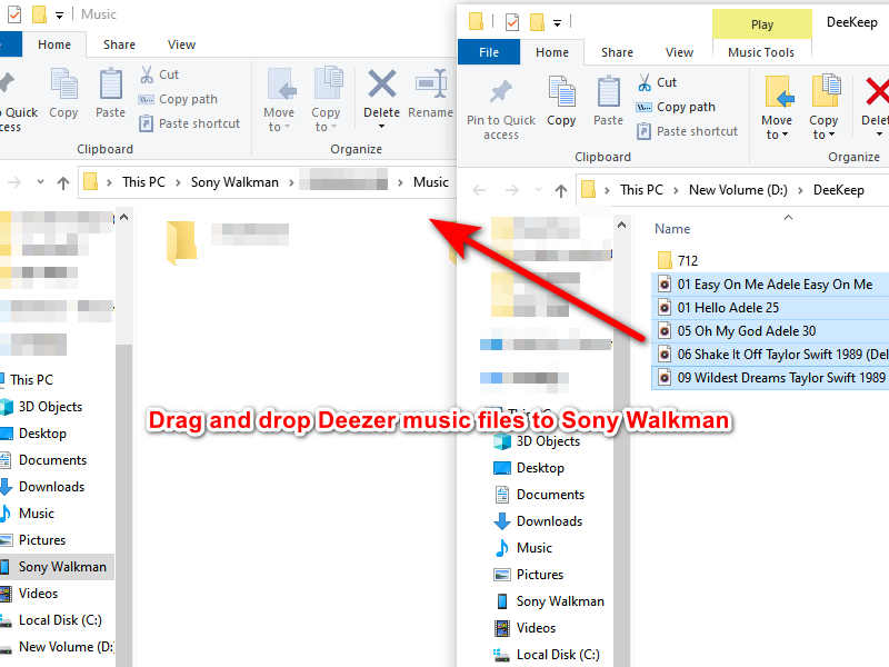 Drag-and-drop Deezer Music Files to Sony Walkman