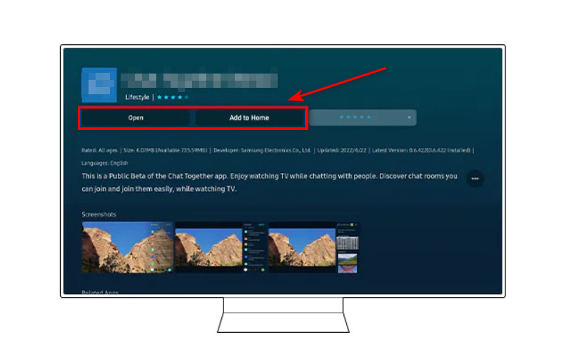open app or add to home on samsung tv