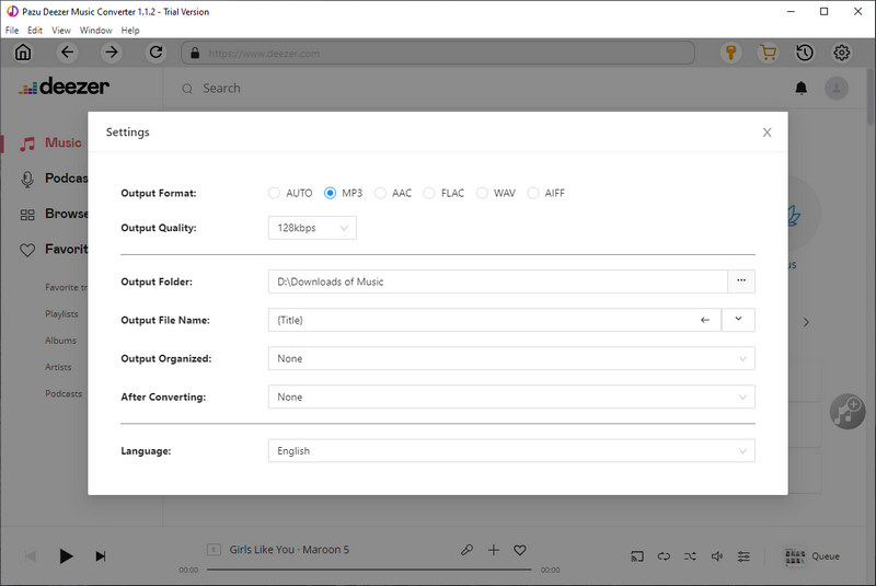 Pazu Deezer Music Converter Setting