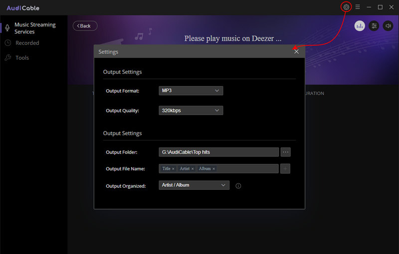 customize output settings of deezer music