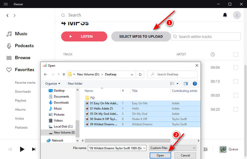 Select Local MP3 to Upload on Deezer