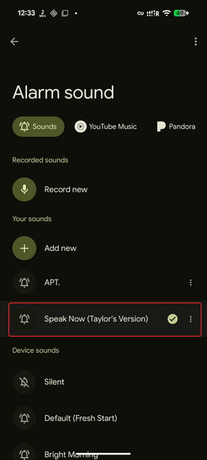 set songs as alarm