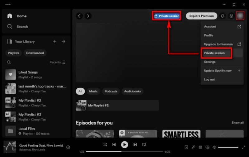 spotify private session desktop