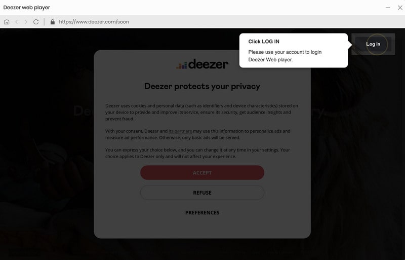 Log in Deezer Music account on DeeKeep