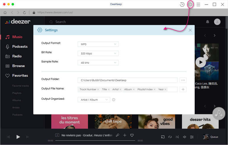 customize output settings of deezer music
