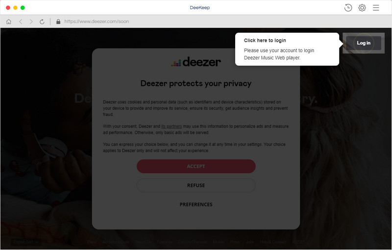 Log in Deezer Music account on DeeKeep 