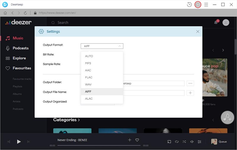 Set AIFF as the output format