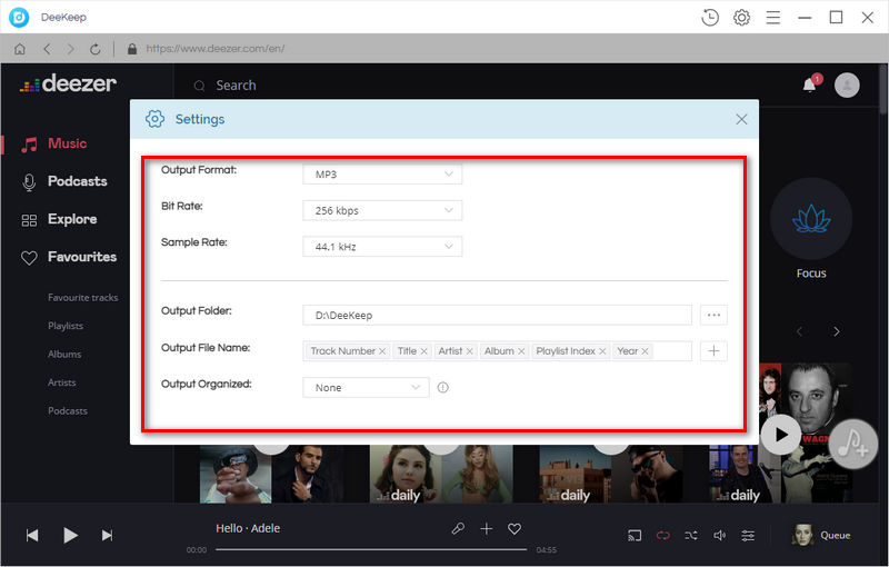 customize output settings of deezer music