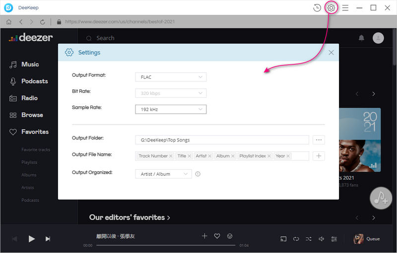 customize output settings of deezer music
