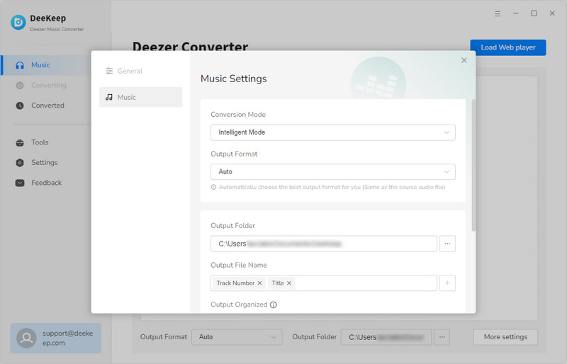 customize output settings of deezer music