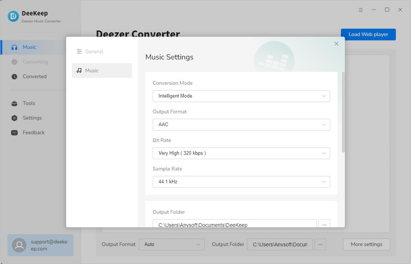 customize output settings of deezer music