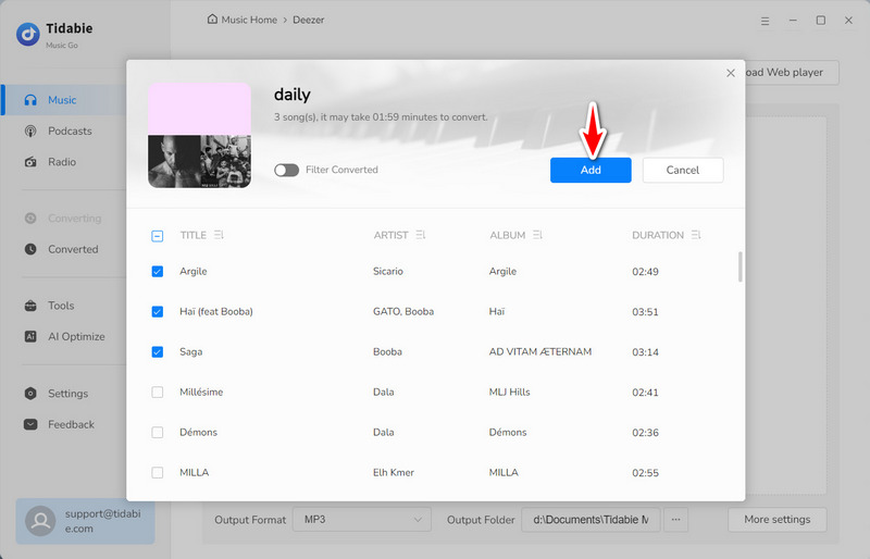 add Deezer songs