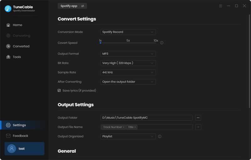 tuneCable spotify settings