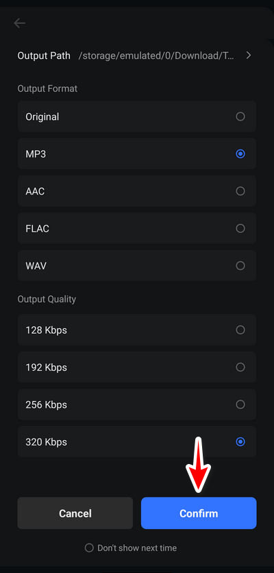 confirm to download